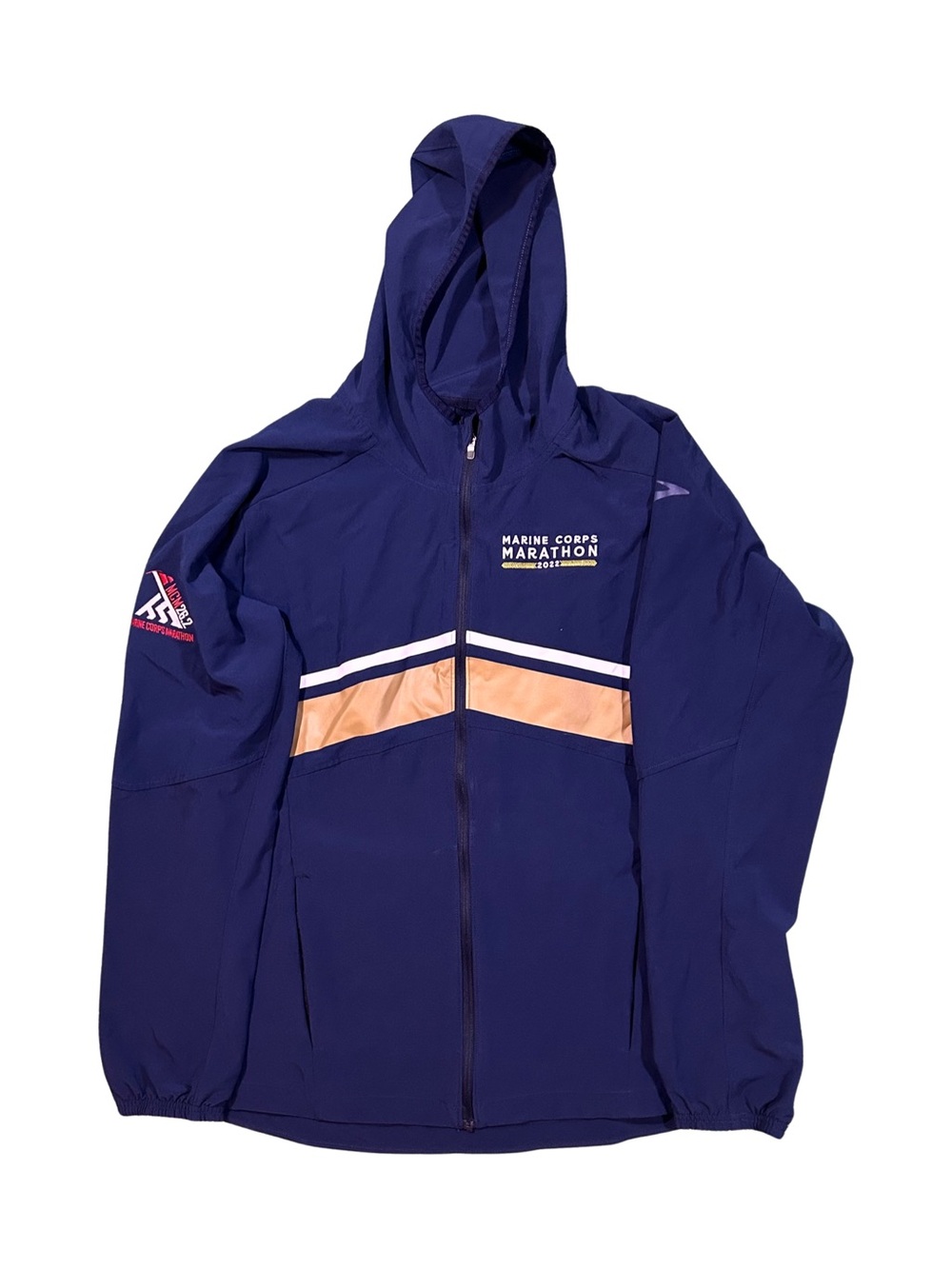 Brooks Navy Blue Marine Corps Marathon 2022 Washington DC Running Jacket EUC M